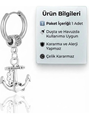 Blisse Piercing Gümüş Renk Çapa Figürlü Cerrahi Çelik Sallantılı Halka Küpe