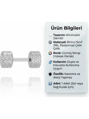 Blisse Piercing Unisex Dambıl Figürlü Tünel Görünümlü Çelik Vida Küpe
