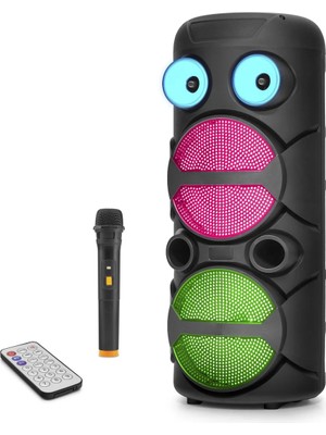 My Best Store Bluetooth Hoparlör Fm Radyo 2x8 Inç USB Tf Aux Rgb Mikrofonlu Kumandalı - Siyah JBR8809