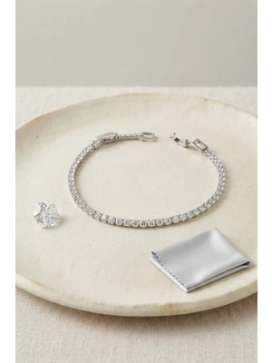 My Best Store Pirinç Gümüş Renk Ince Zirkon Taşlı Su Yolu Kadın Bileklik TJ-BB8892