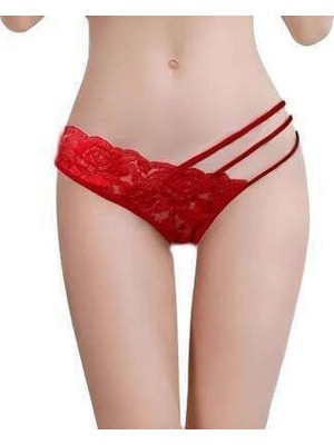 Kadın Kırmızı Dantelli Şerit Detaylı String Külot - ANKA009636-3028