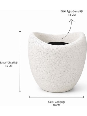 Solis Home Beton Dokulu Dinozor Yumurtası Amorf Polyester Saksı 45 cm