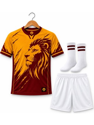 Yensa Galatasaray. Arslan Temalı Sarı-Kırmızı Çocuk Futbol Forması Takımı 3 Parça Forma+Şort+Çorap