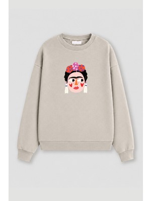 Monila Kadın Premium Kumaş 3 Iplik Şardonlu Frida Baskılı Sweatshirt