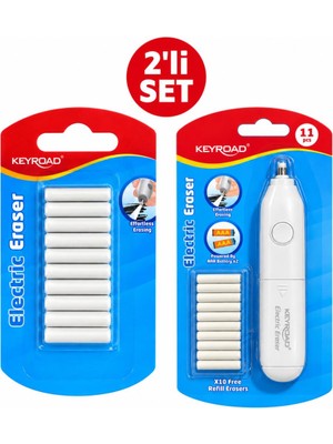 Keyroad Pilli Silgi (10 Adet Silgi Yedekli) Beyaz + 10'lu Yedek Silgi
