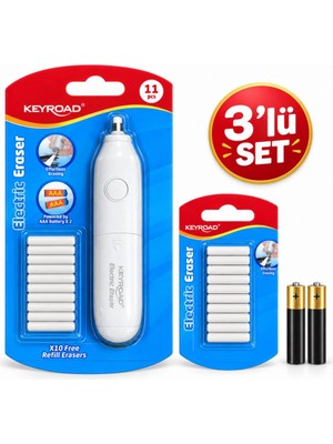 Keyroad Pilli Silgi (10 Adet Silgi Yedekli) Beyaz + 10'lu Yedek Silgi + 2 Adet Pil