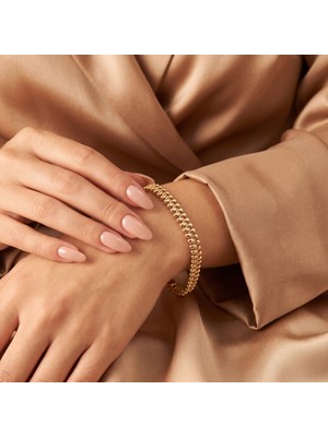 cm Jewelry Vıp Seri 316L Çelik Gold Renk Damla Motifli Kalın Zincir Bileklik 19 cm