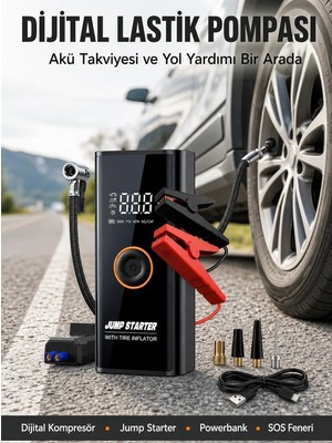 Astraltech Çok Fonksiyonlu Araç Yol Yardım Kiti Jump Starter ve Lastik Pompası Yeni Nesil