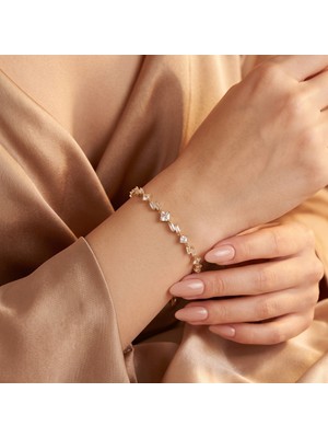 Xuping Jewelry Vıp Seri 316L Çelik Gold Renk Karışık Kesim Zirkon Taşlı Işıltılı Zarif Bileklik 19,5 cm