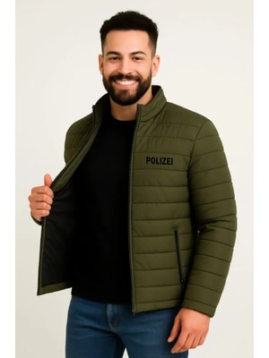 TeknoKapsül Erkek Mikro Su Itici Kapitone Baskılı Astarlı Fermuarlı Bomber Mont - Haki - Haki / M