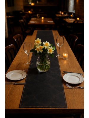 LWA Leather Hakiki Eskitme Deri Table Runner - El Yapımı Lüks Yemek Masası Örtüsü & Şölen Matı 82 × 206 cm