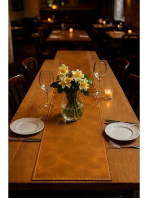 LWA Leather Hakiki Eskitme Deri Table Runner - El Yapımı Lüks Yemek Masası Örtüsü & Şölen Matı 82 × 206 cm