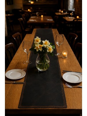 LWA Leather Hakiki Eskitme Deri Table Runner - El Yapımı Lüks Yemek Masası Örtüsü & Şölen Matı 82 × 206 cm