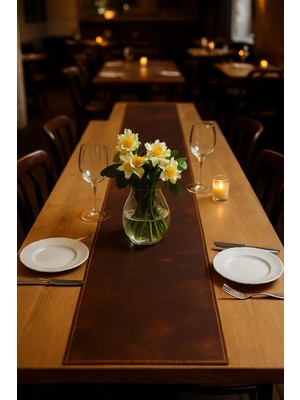 LWA Leather Hakiki Eskitme Deri Table Runner - El Yapımı Lüks Yemek Masası Örtüsü & Şölen Matı 30 × 150 cm