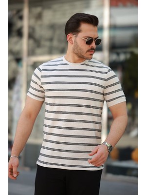 TeknoKapsül Erkek Çizgili Kısa Kollu T-Shirt - <p>siyah - Beyaz</p> / 2xl