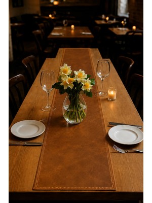 LWA Leather Hakiki Eskitme Deri Table Runner - El Yapımı Lüks Yemek Masası Örtüsü & Şölen Matı 82 × 206 cm