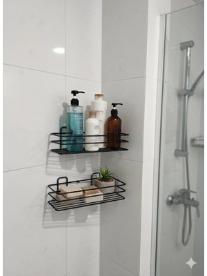 Mikasso Dikdörtgen Yapışkanlı Banyo Rafı Siyah Çok Renkli