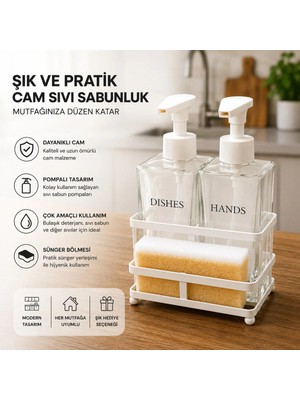 Mikasso 2'li Sıvı Sabunluk Seti Cam Beyaz