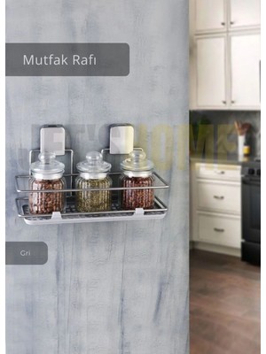 Mikasso Mutfak Rafı Paslanmaz Banyo Rafı Yapışkanlı Baharatlık Tek Katlı Köşelik Şampuanlık Krom 12X31X13 gr