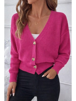 TeknoKapsül Kadın Uzun Kollu Düğme Detay Triko Bluz - Pembe / Standart