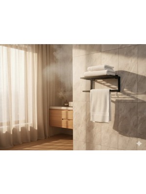Mikasso Havluluk Banyo Aksesuarı 2 Raflı Bornozluk Havluluk Şmpuan Saç Kremleri Vs. Metal Siyah