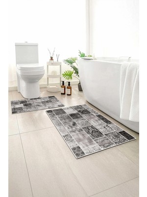 Mikasso 2 Li Banyo Paspası, Yumuşak Banyo Halısı, Kaymaz Tabanlı, Yıkanabilir - 60X100 - 50 X60 Polyester Ço