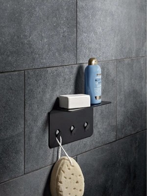 Mikasso Modern Paslanmaz Metal Duş Rafı, Duş Düzenleyici, Banyo Rafı, Bayno Şampuanlık Siyah Metal Siyah