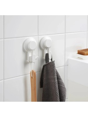 Mikasso Quick 2 Adet Vantuzlu Duvar Askısı 10X6 cm Ikea 2'li Set Banyo Havlu Askısı Plastik Askı Beyaz Beyaz