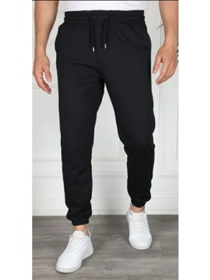 TeknoKapsül Erkek Jogger Eşofman Altı Rahat Kalıp, Cepli, Lastikli Paça, Günlük Spor Pantolon - Siyah - Siyah / L