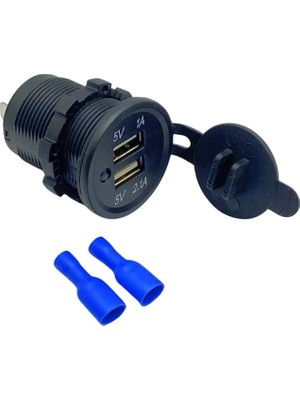 YLZ 8V-32V Şarj Cihazı (Usb x 2) (1A/2.1A) (Mavi Işık) (28 Mm)