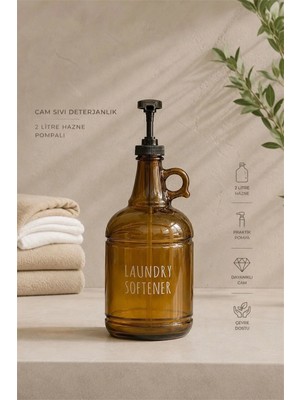 Mikasso Amber Cam Sıvı Sabunluk,deterjanlık ve Yumuşatıcı Şişesi - Pompalı 2 Litre Cam Kahverengi