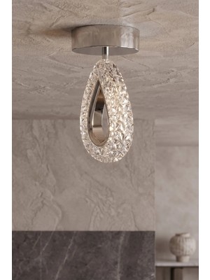 Akgül Sirius Tekli Lüks Kristal Plafonyer Koridor Tavan LED Avize Krom 3 Renk
