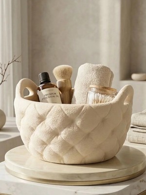 Mikasso Modern Bombeli Tasarım Çok Amaçlı Organizer Sepet - 15X10 cm Banyo ve Makyaj Düzenleyici Plastik Bey