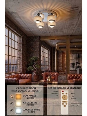 Akgül Stella 4 Toplu Lüks Simli Tavan Plafonyer Kumandalı Krom LED Avize