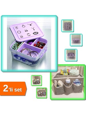 Mikasso Takı Dikiş Kutusu Saklama Kabı + Tutturma Aparatlı Bebek Beşik Başucu Düzenleyici - 2li Set J3R6X3 P