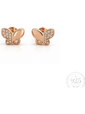 Servi 925 Ayar Gümüş Minimal Zirkon Taşlı Rose Kelebek Küpe