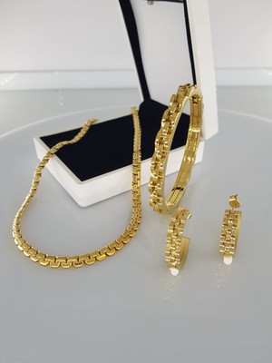 Sones Aksesuar Roleks Tasarım Gold Çelik Takı Seti