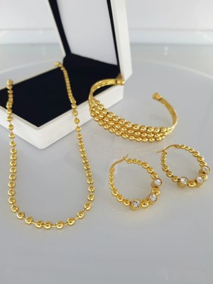 Sones Aksesuar Güzellik Kararmaz Gold Çelik Takı Seti