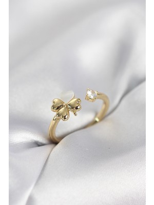 Inure Jewelry Gold Renk Yonca Model Sedefli Kadın Yüzük