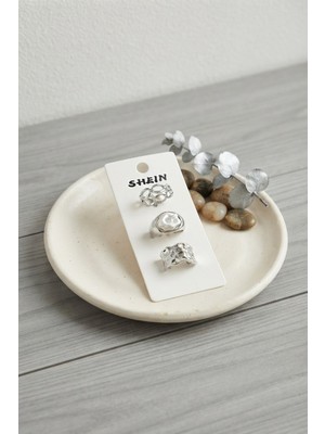 Inure Jewelry Gümüş Renk Pirinç 3'lü Vintage Kadın Yüzük Kombini BYK4287