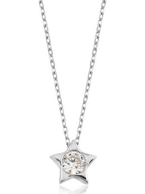 Inure Jewelry Gümüş Tek Taş Yıldız Bayan Kolye