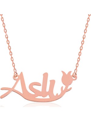 Inure Jewelry Gümüş Rose Kişiye Özel Lale Desenli İsimli Bayan Kolye