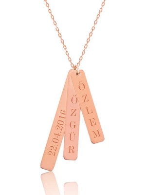 Inure Jewelry Gümüş Rose İsimlik Çubuk Plaka Kolye