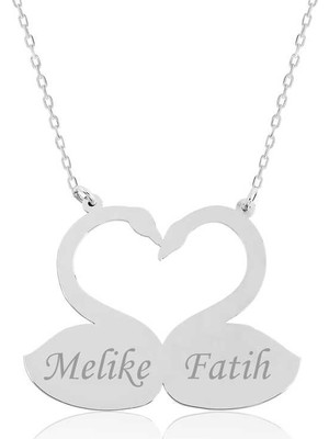 Inure Jewelry Gümüş Aşık Kuğular Plaka Kolye
