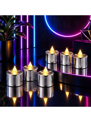 Kuzey Oyuncak 24 Adet Gümüş Gün Işığı Işıklı Tea Light Mum Gün Işığı LED Işıklı Mum Yılbaşı Noel Mumu Pilli Mum