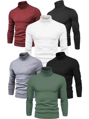 Asmedo Erkek 6 Adet Kaşkorse Boğazlı Full Likralı Fitilli Body Kazak