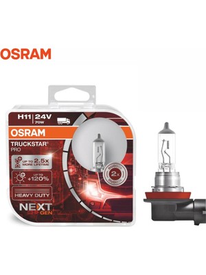 Osram 24V H11 Ampul 70W TRUCKSTAR+%120 Fazla Işık Sarsıntıya Dayanıklı (2 Ad)