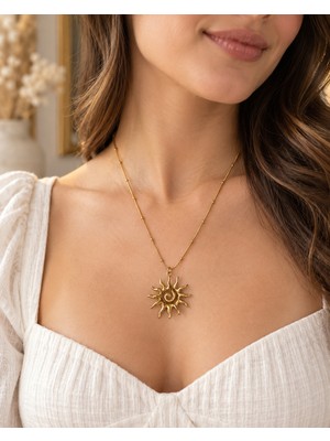 Soleil Gold Kadın Kolye – Spiral Güneş Figürlü 316L Paslanmaz Çelik 40+5 cm
