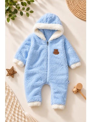 Dinamik çocuk Welsoft Bebek Tulum Kapüşonlu Fermuarlı Peluş Kışlık Kalın Sıcak Unisex Bebek Tulum 6-18AYLIK