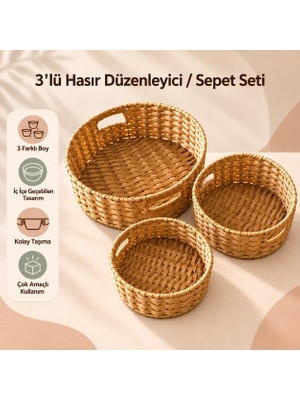 PratikBir 3'lü Hasır Düzenleyici / Sepet Seti